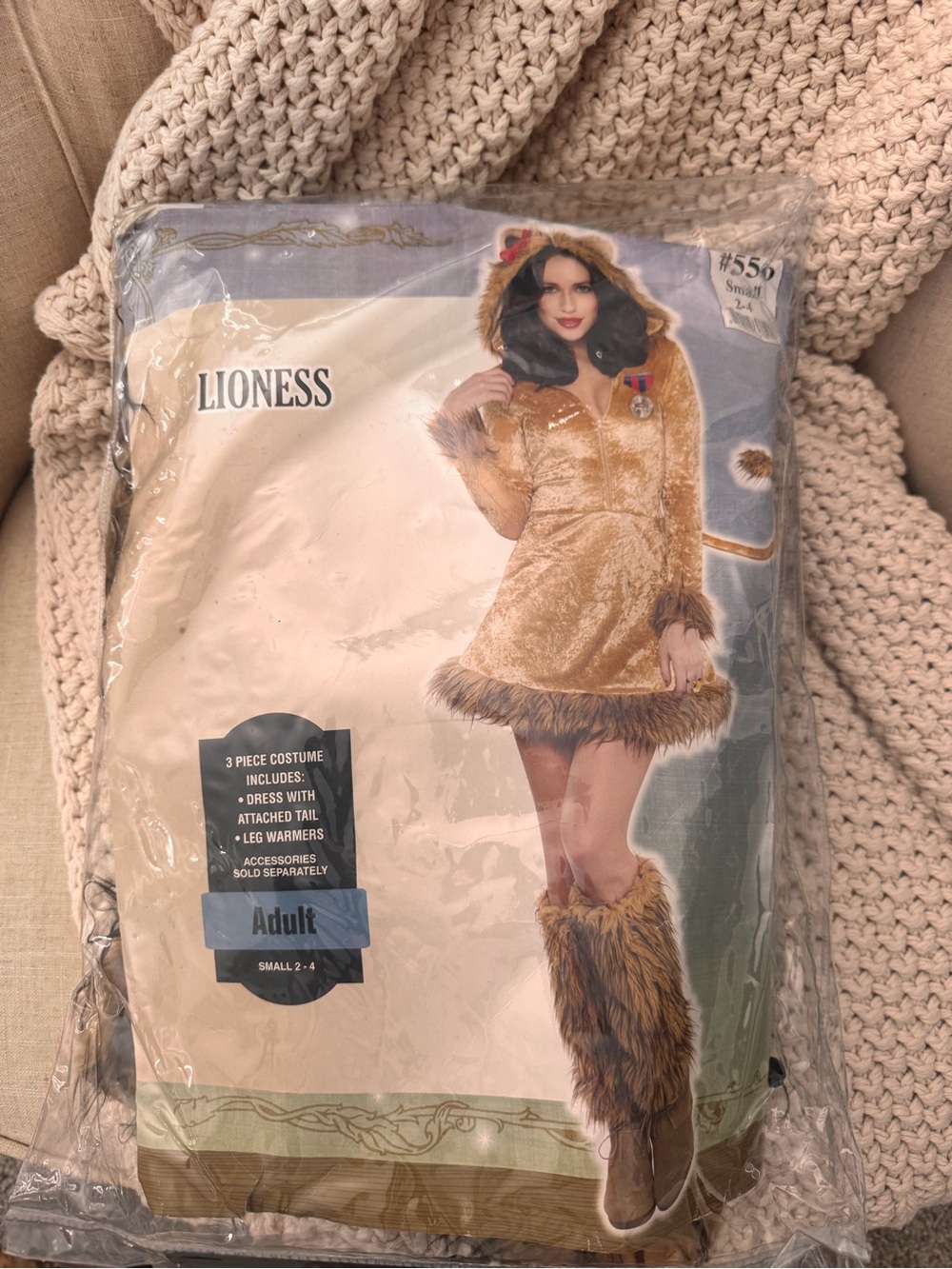 Lioness Women's Gold Lion Costume Dress with Fur Trim - Adult size S Rare find